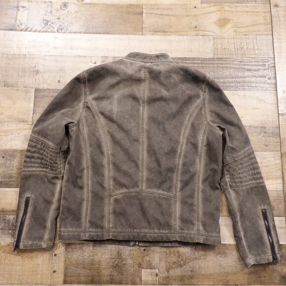 Rock & Republic Faux Leather Moto Jacket Men’s Large Gray Distressed Biker - Picture 11 of 15